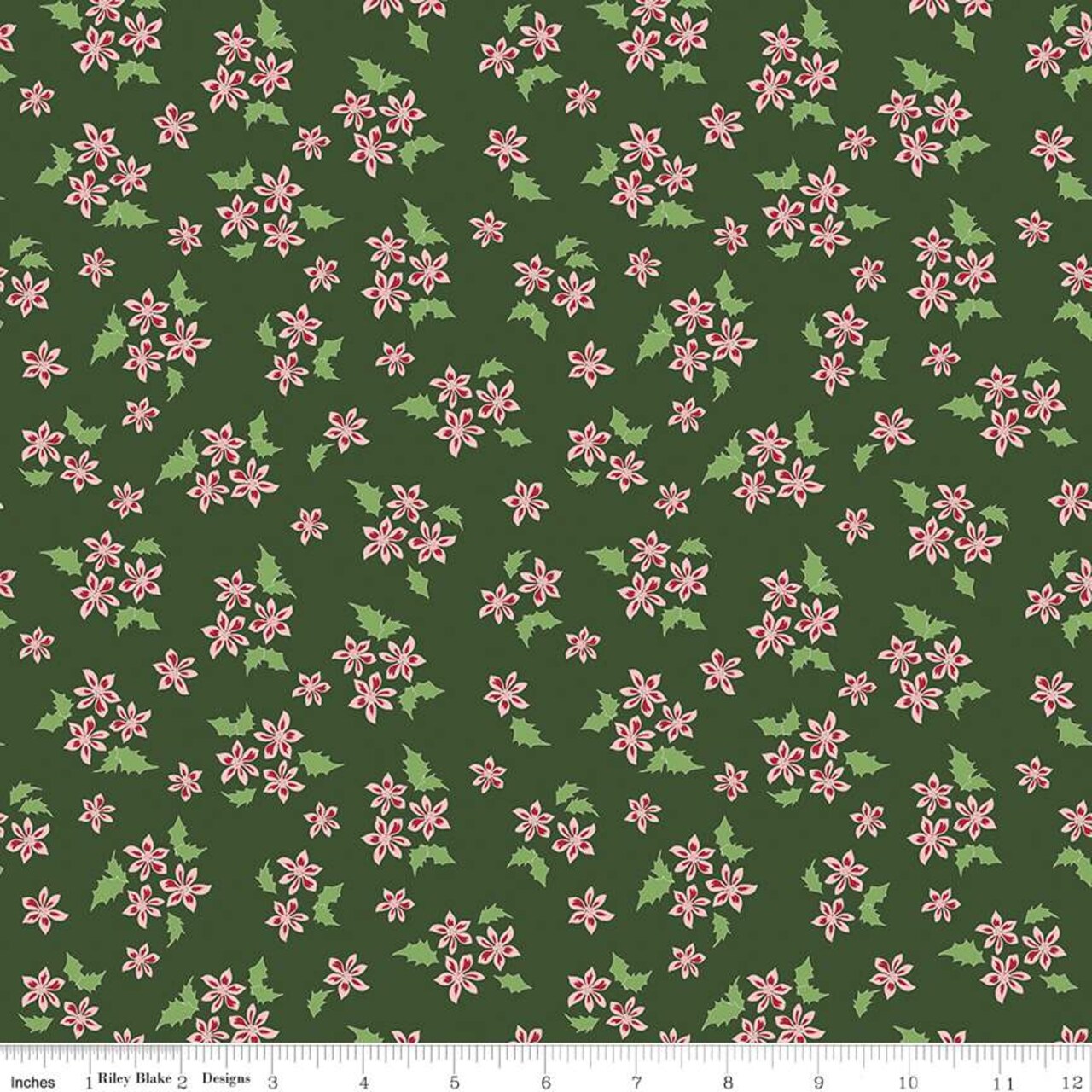 Fabric Riley Blake Barn Forest Floral Mistletoe & Holly by the Quarter Yard C16405-FOREST